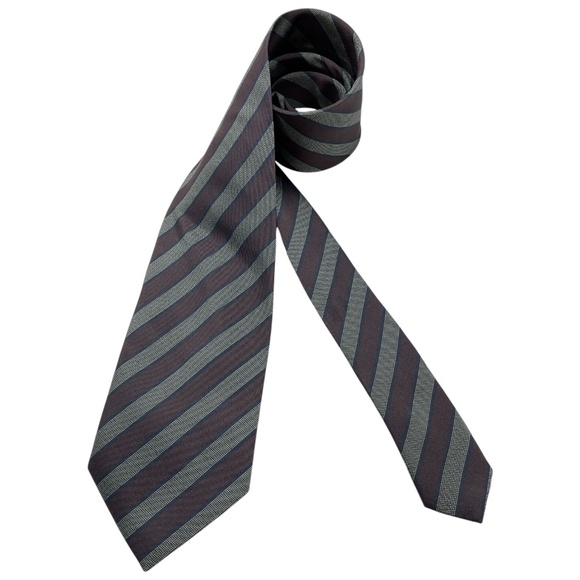 kENZO Burgundy/Gray Striped Silk LUXURY Tie ITALY - Picture 1 of 4